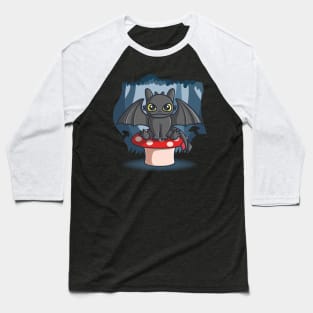 Cute Dragon Sitting On Mushroom In The Forest Baseball T-Shirt